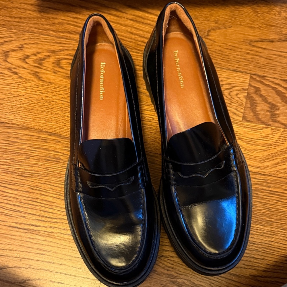 Reformation Black Leather Loafers